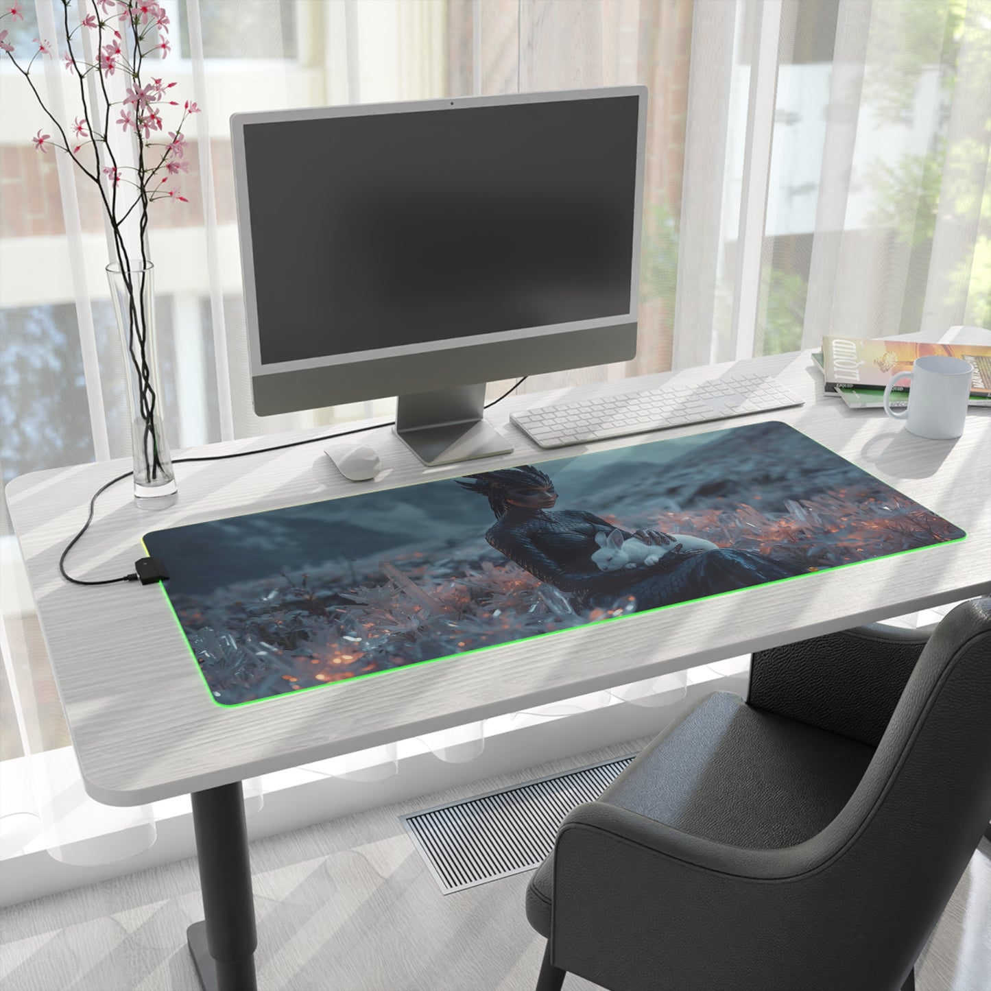 Lady Dragon & Rabbit Lunar Zodiac LED Gaming Mouse Pad — "Sleep My Friend"