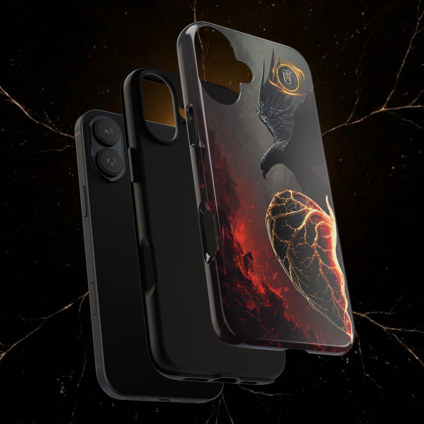 Couples Phone Case — Black Phoenix & White Dragon Heart Design (For Him)