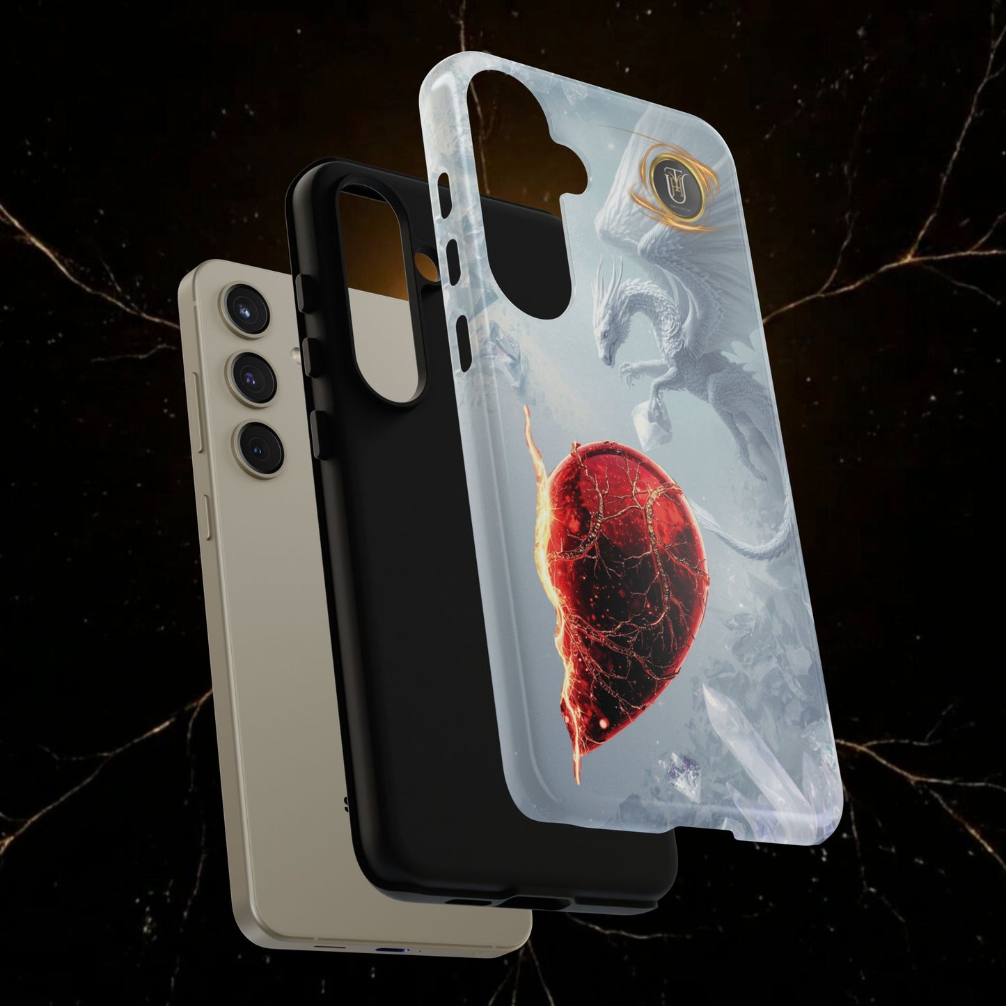 Couples Phone Case — Black Phoenix & White Dragon Heart Design (For Her))