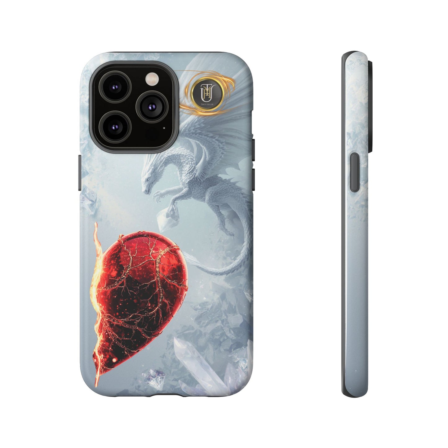 Couples Phone Case — Black Phoenix & White Dragon Heart Design (For Her))