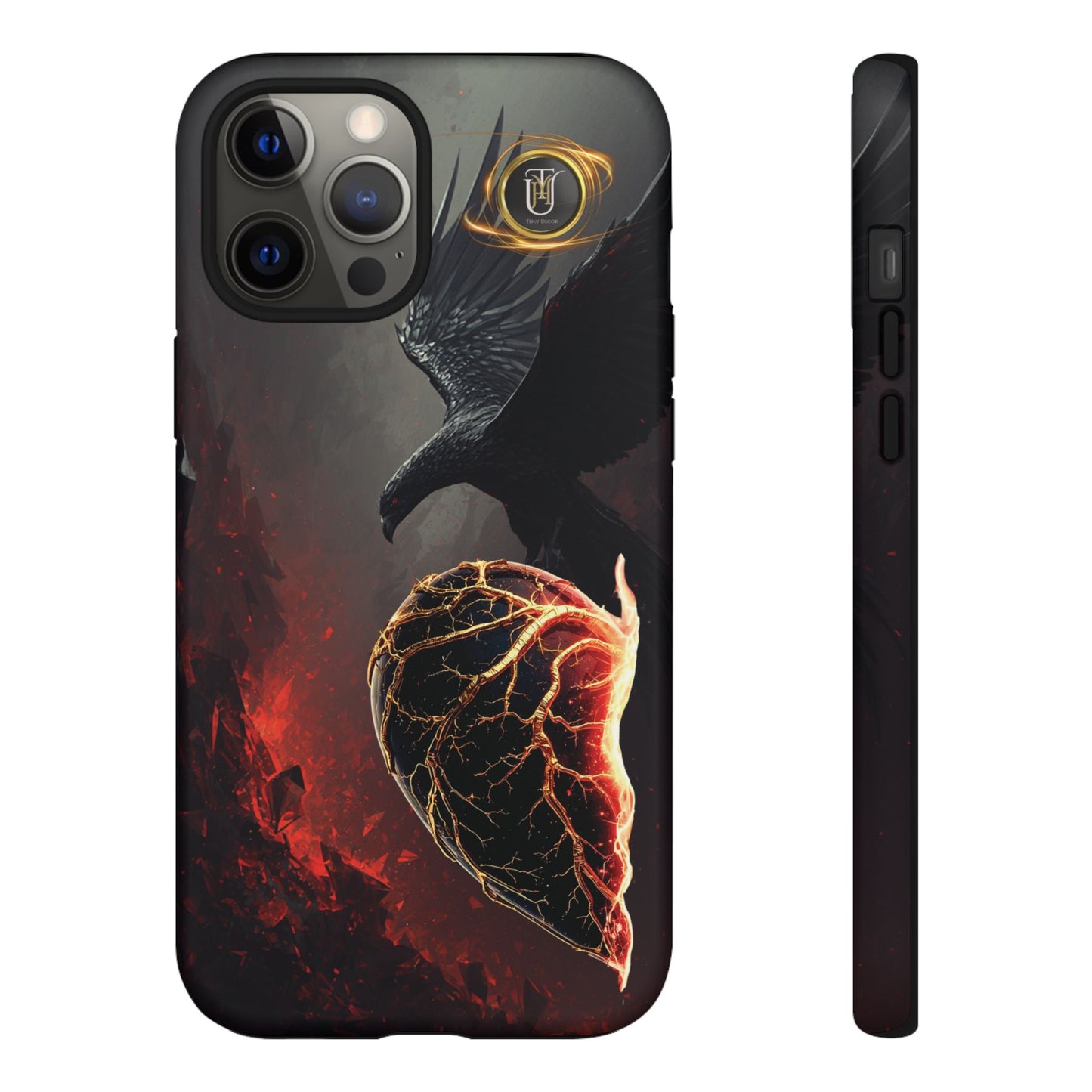 Couples Phone Case — Black Phoenix & White Dragon Heart Design (For Him)