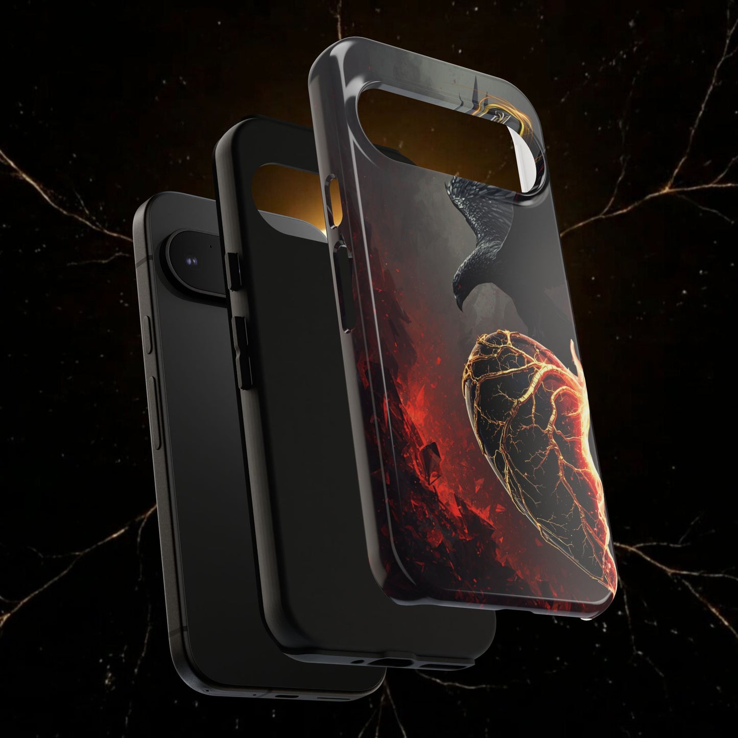 Couples Phone Case — Black Phoenix & White Dragon Heart Design (For Him)
