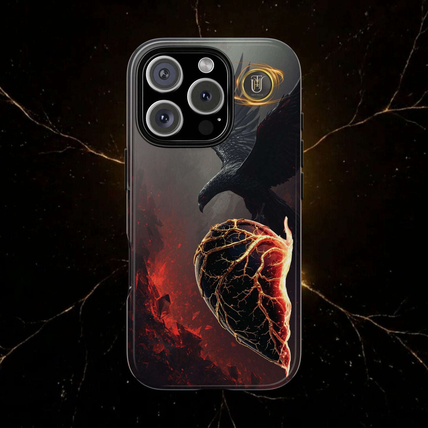 Couples Phone Case — Black Phoenix & White Dragon Heart Design (For Him)