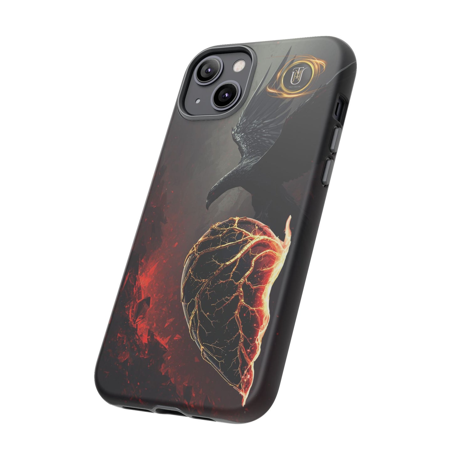 Couples Phone Case — Black Phoenix & White Dragon Heart Design (For Him)