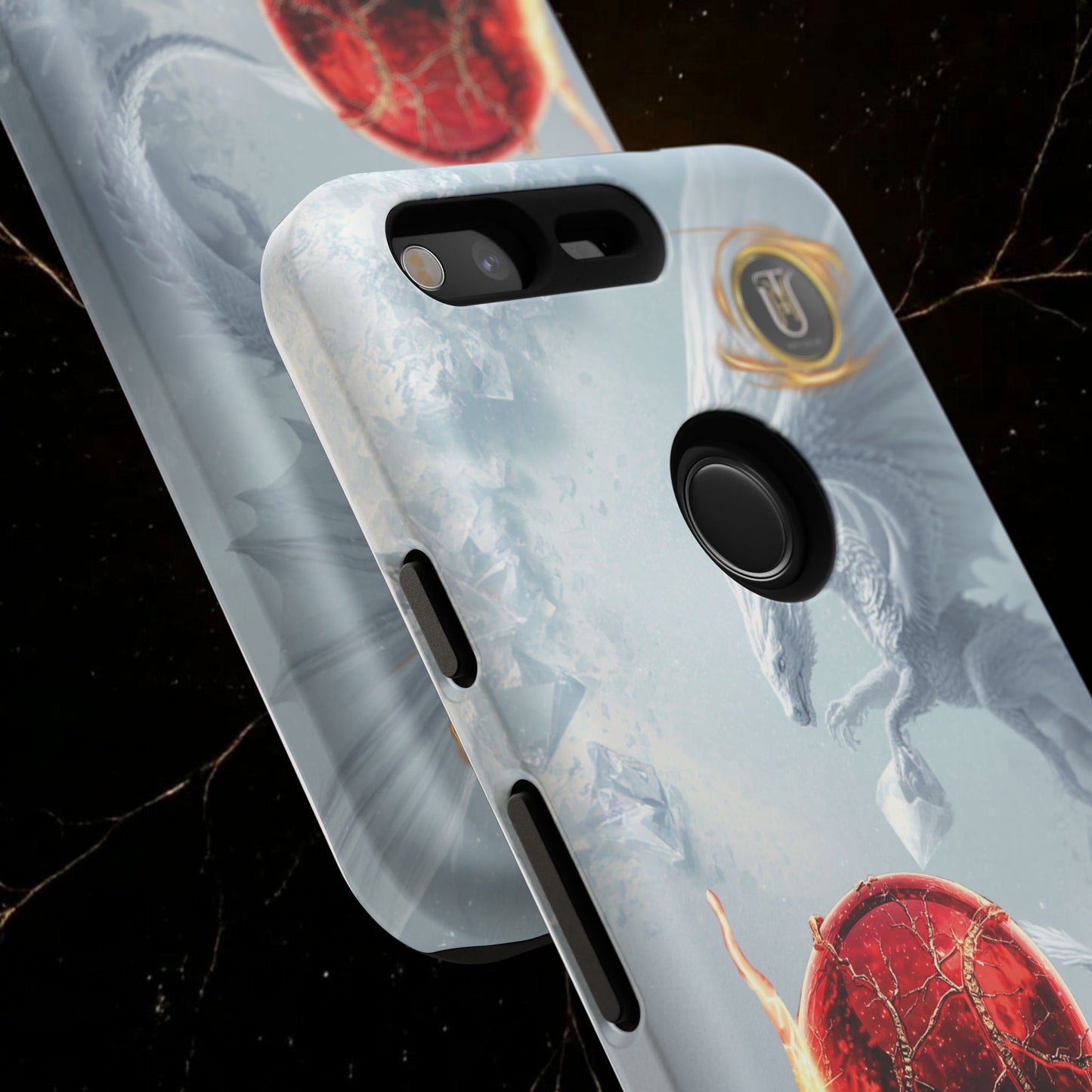 Couples Phone Case — Black Phoenix & White Dragon Heart Design (For Her))
