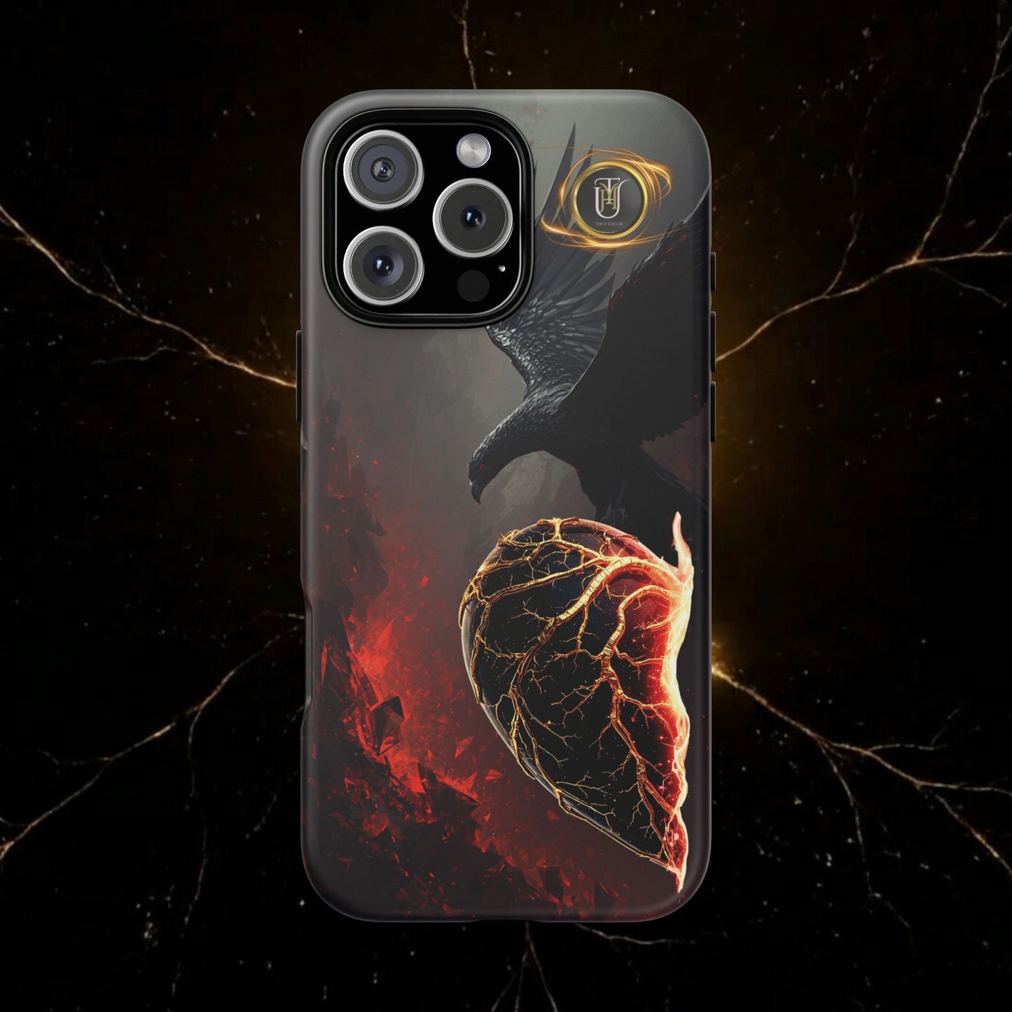Couples Phone Case — Black Phoenix & White Dragon Heart Design (For Him)
