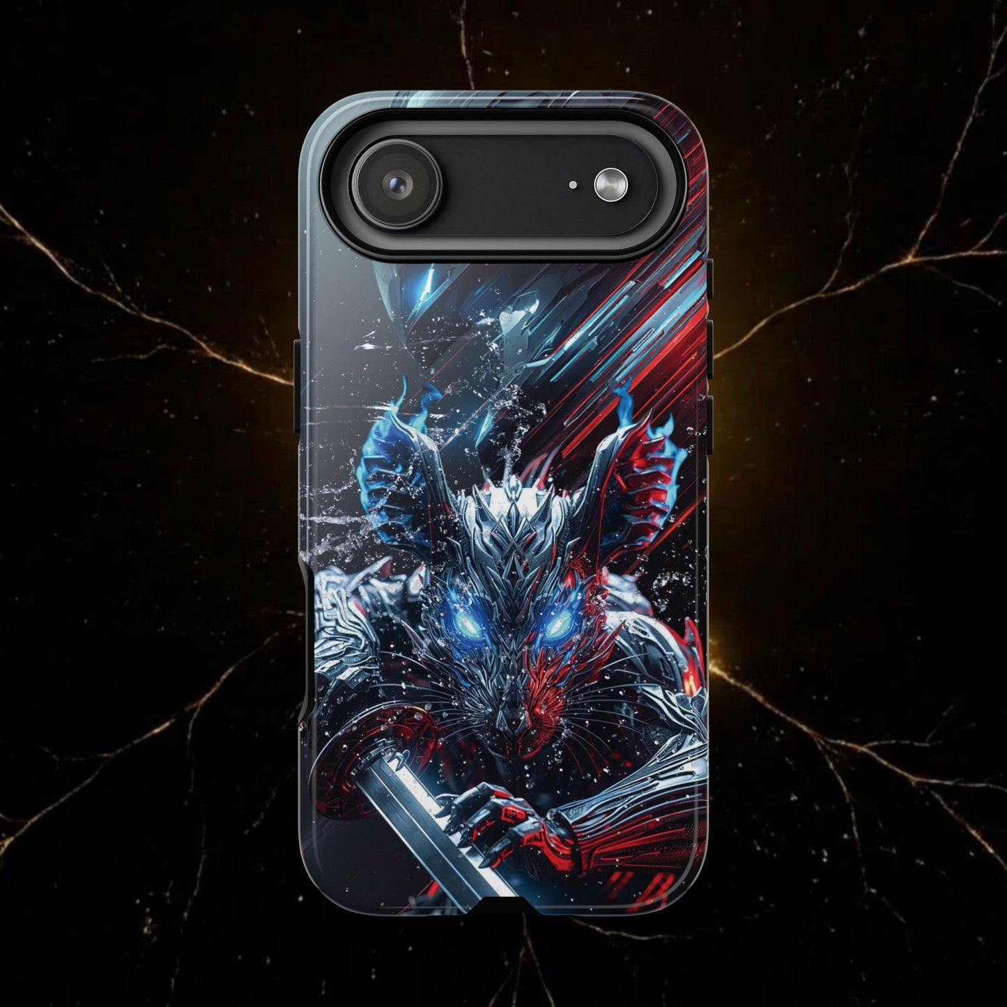 Lunar Metal Rat Samurai Phone Case — Warrior Rodent Armor Design