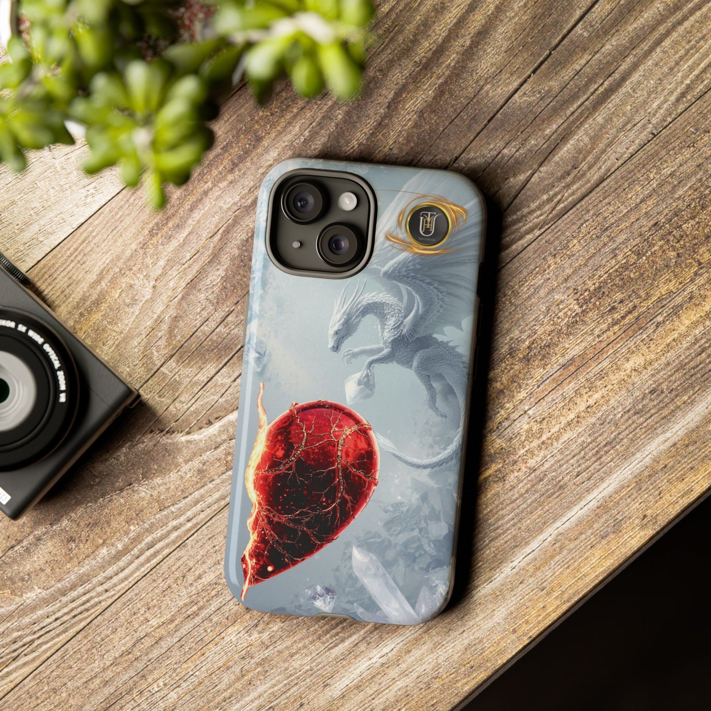 Couples Phone Case — Black Phoenix & White Dragon Heart Design (For Her))