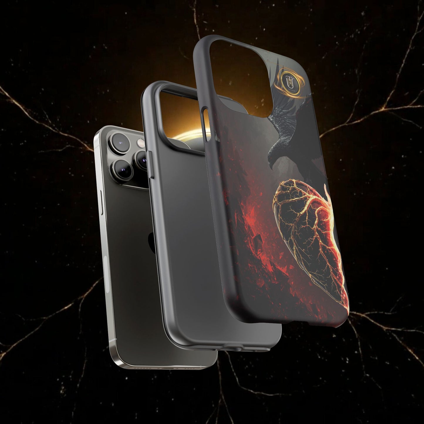 Couples Phone Case — Black Phoenix & White Dragon Heart Design (For Him)