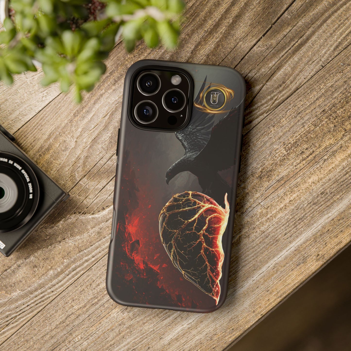Couples Phone Case — Black Phoenix & White Dragon Heart Design (For Him)
