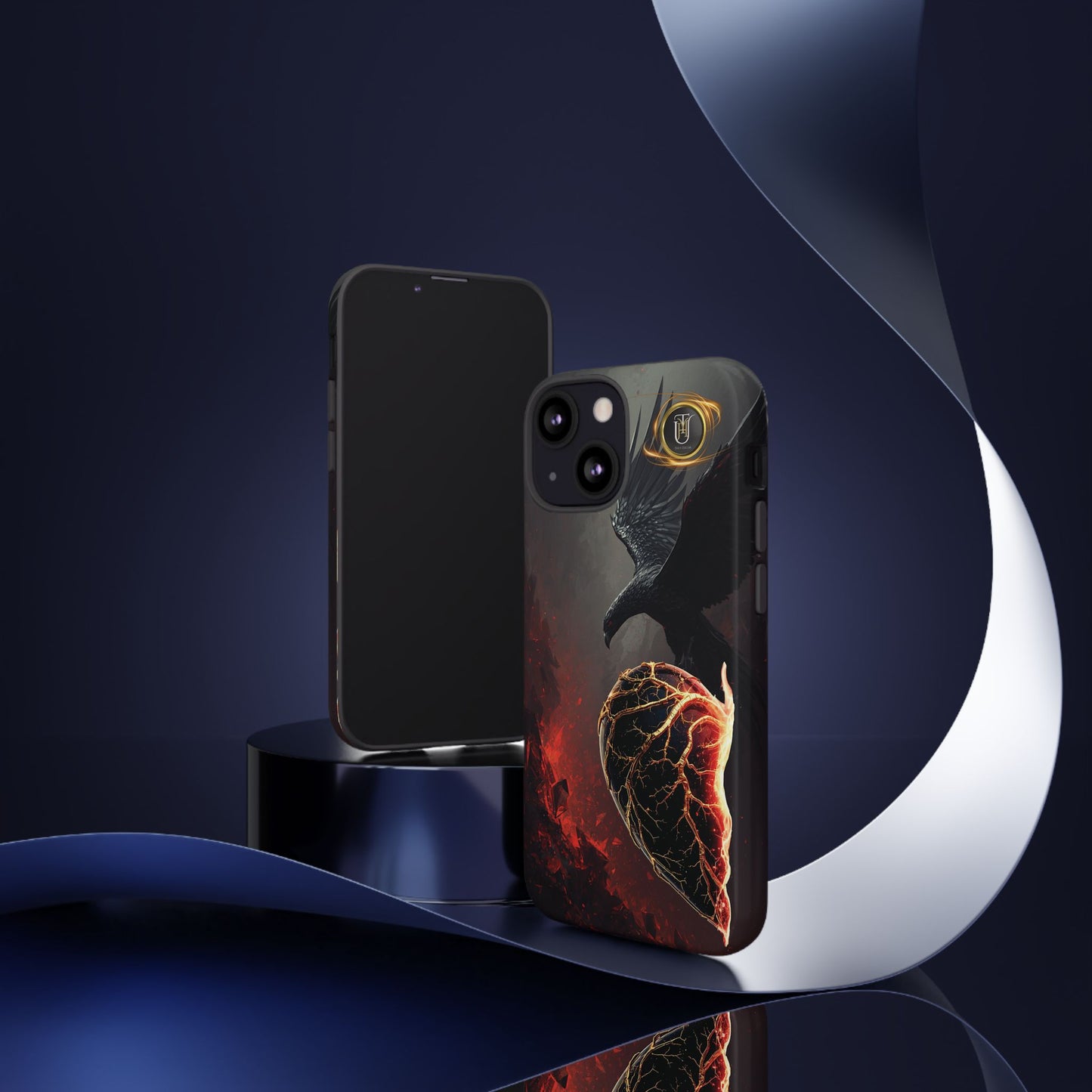 Couples Phone Case — Black Phoenix & White Dragon Heart Design (For Him)