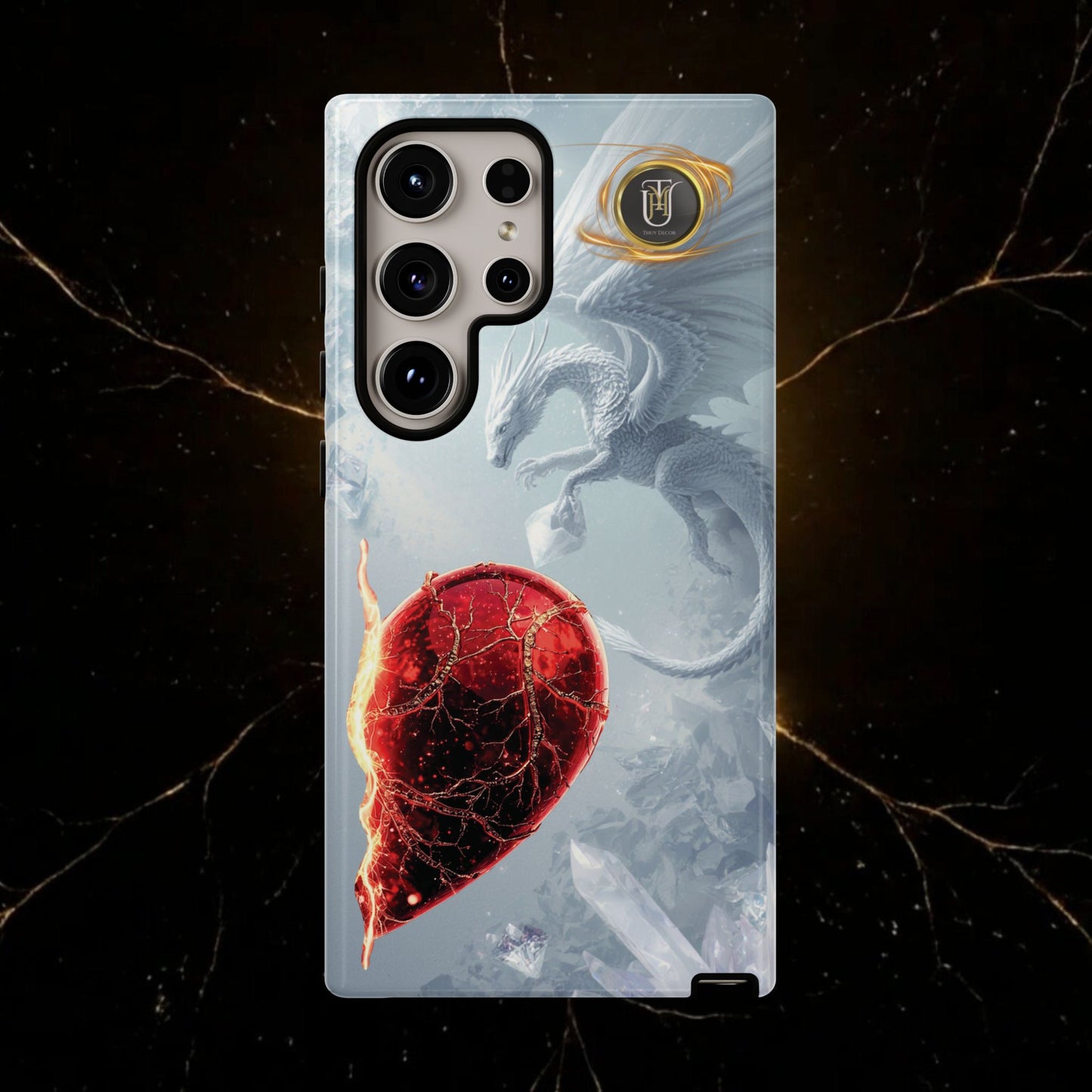 Couples Phone Case — Black Phoenix & White Dragon Heart Design (For Her))
