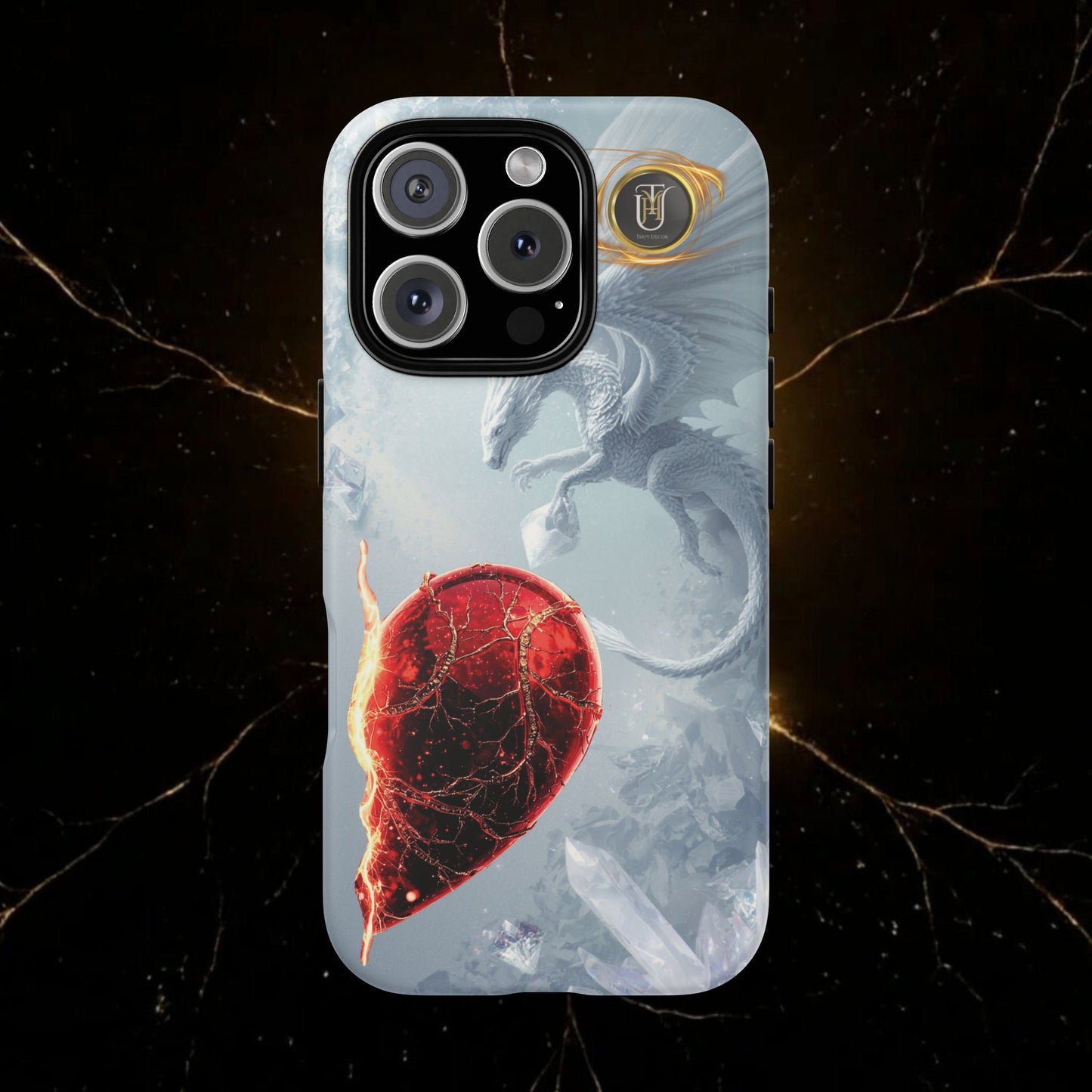 Couples Phone Case — Black Phoenix & White Dragon Heart Design (For Her))