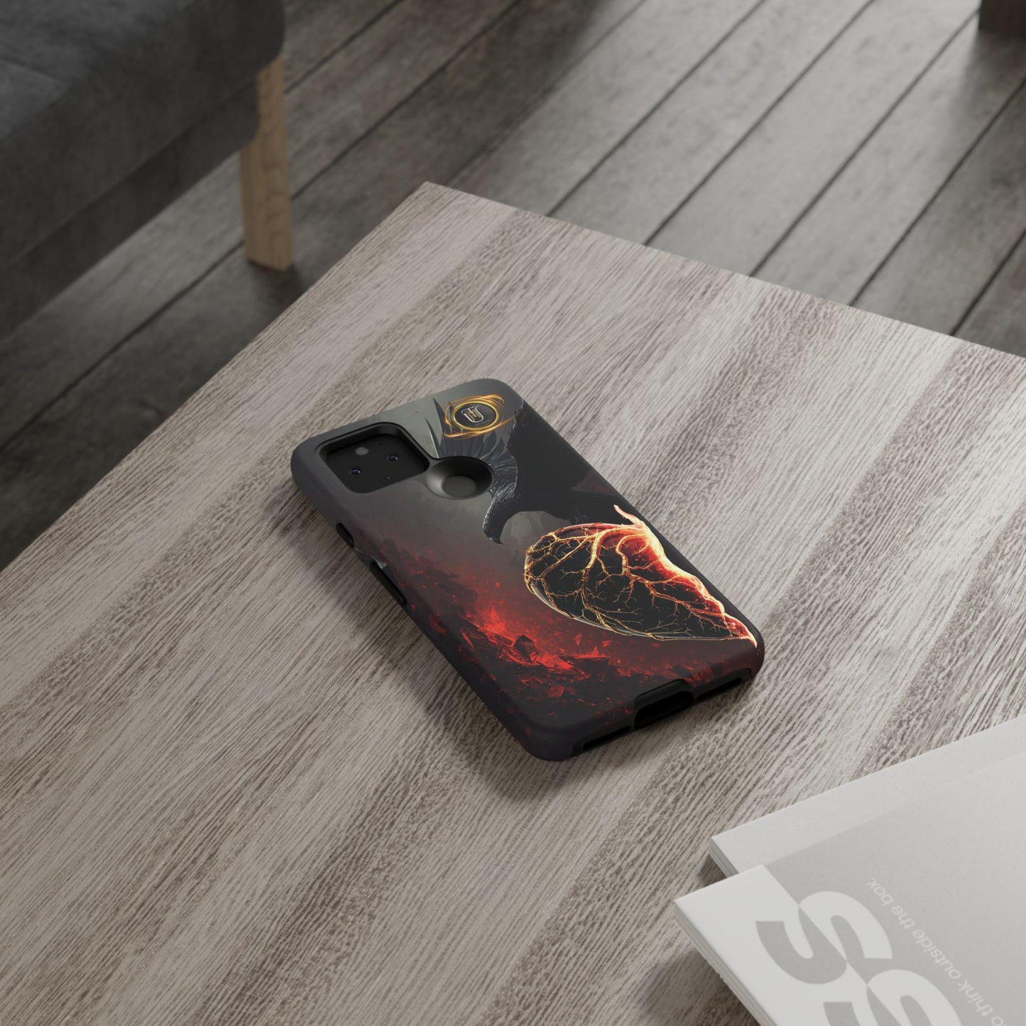 Couples Phone Case — Black Phoenix & White Dragon Heart Design (For Him)
