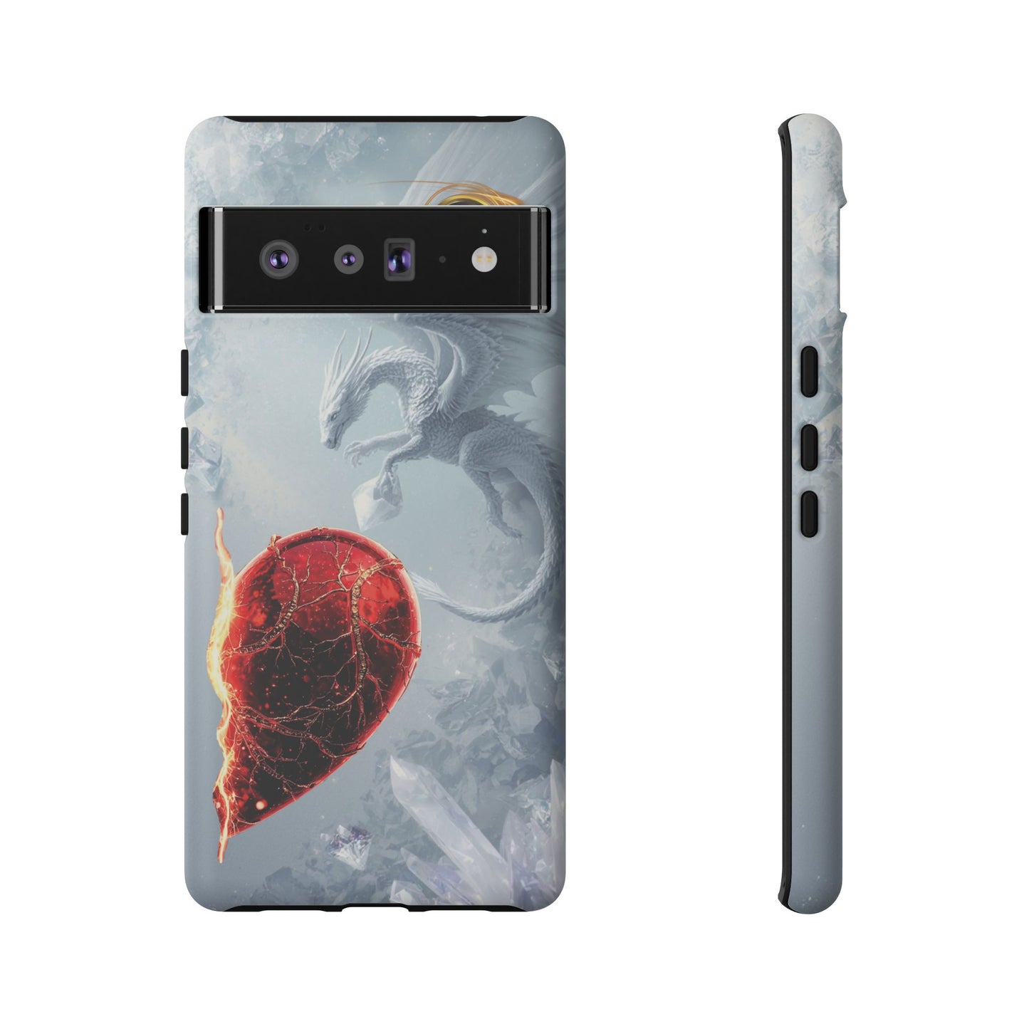 Couples Phone Case — Black Phoenix & White Dragon Heart Design (For Her))