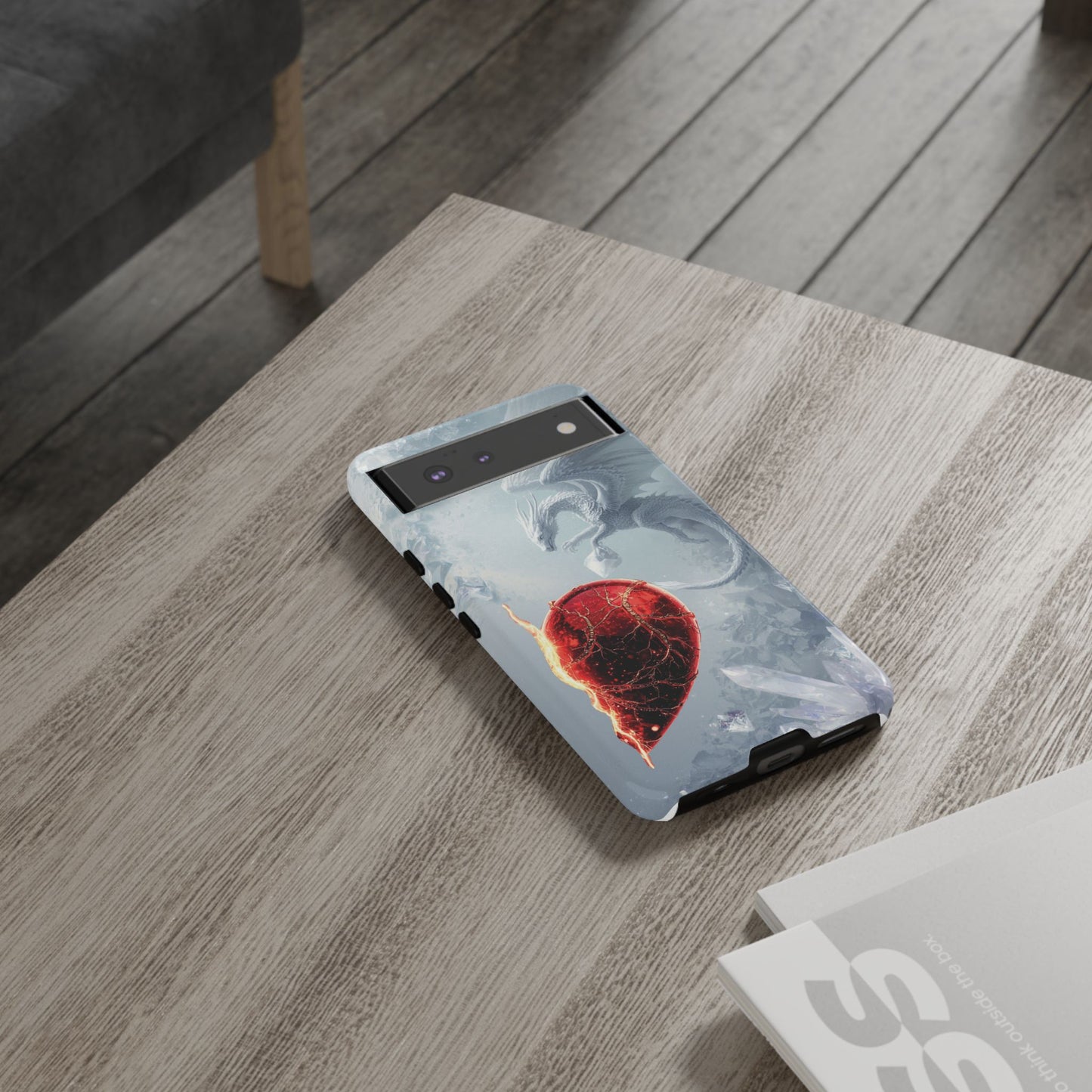 Couples Phone Case — Black Phoenix & White Dragon Heart Design (For Her))