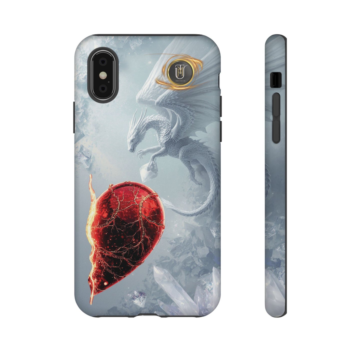 Couples Phone Case — Black Phoenix & White Dragon Heart Design (For Her))