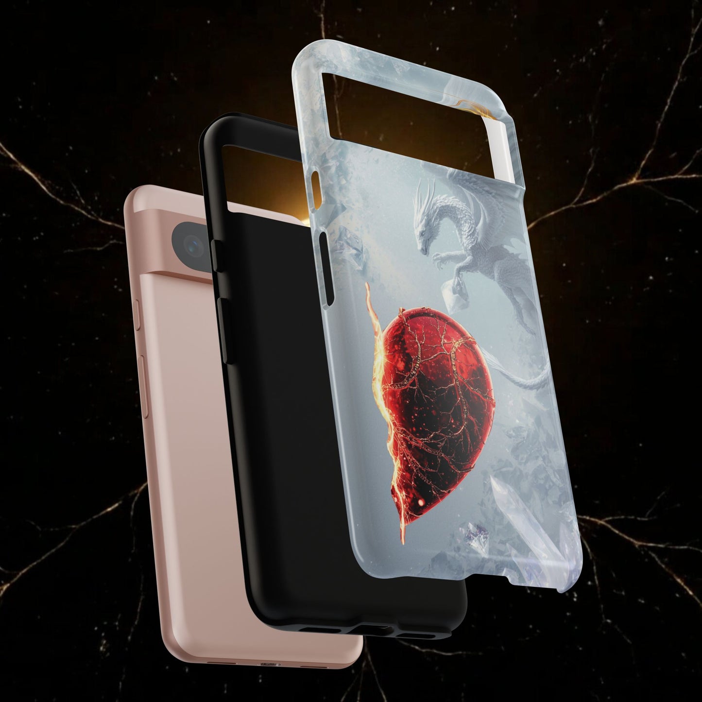 Couples Phone Case — Black Phoenix & White Dragon Heart Design (For Her))