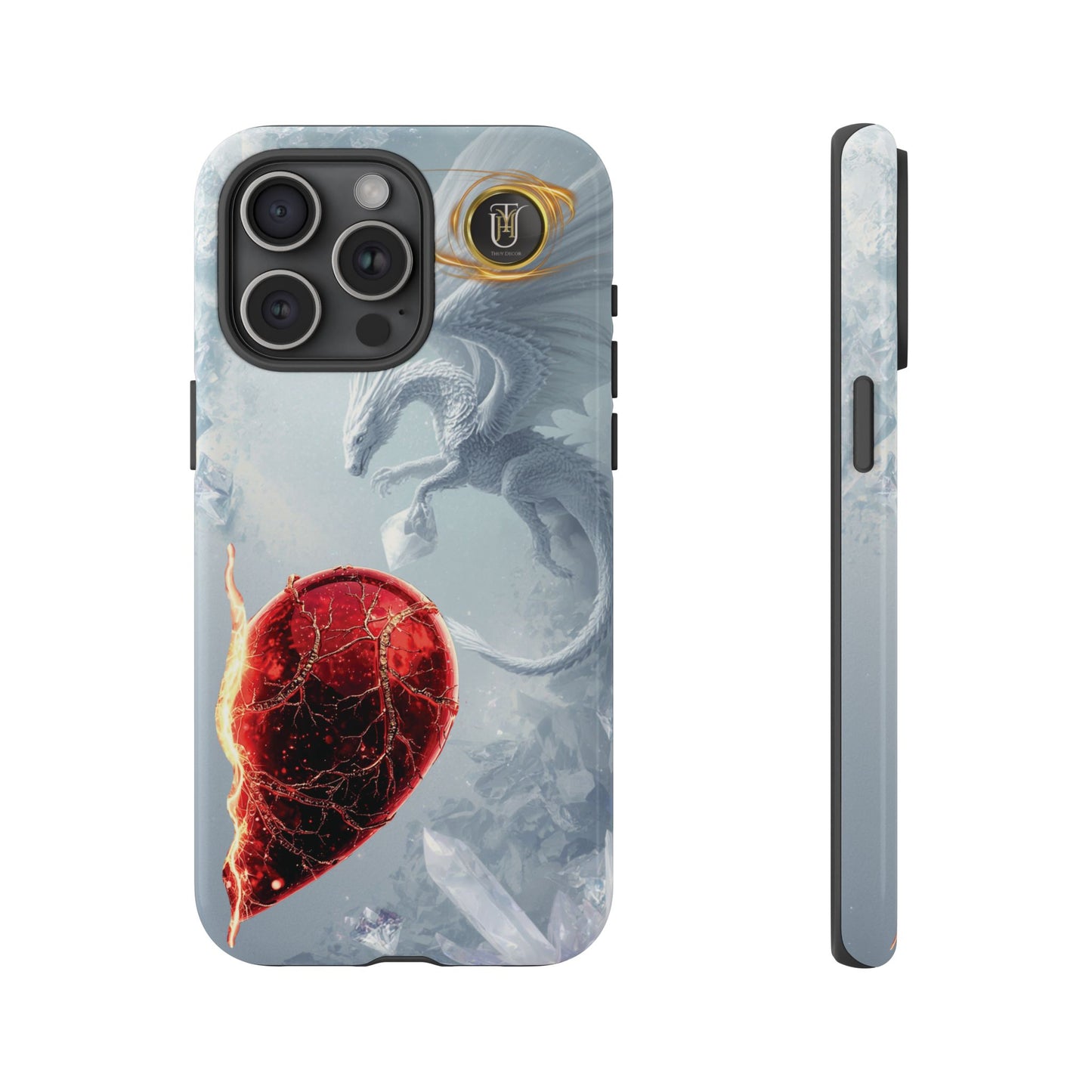 Couples Phone Case — Black Phoenix & White Dragon Heart Design (For Her))