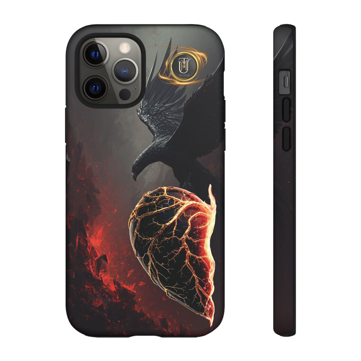 Couples Phone Case — Black Phoenix & White Dragon Heart Design (For Him)