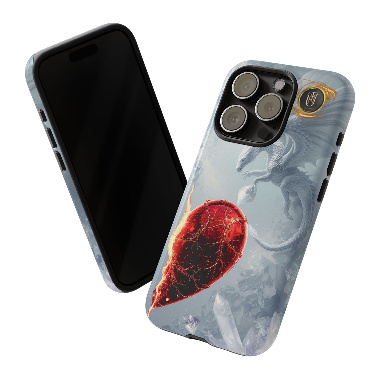 Couples Phone Case — Black Phoenix & White Dragon Heart Design (For Her))