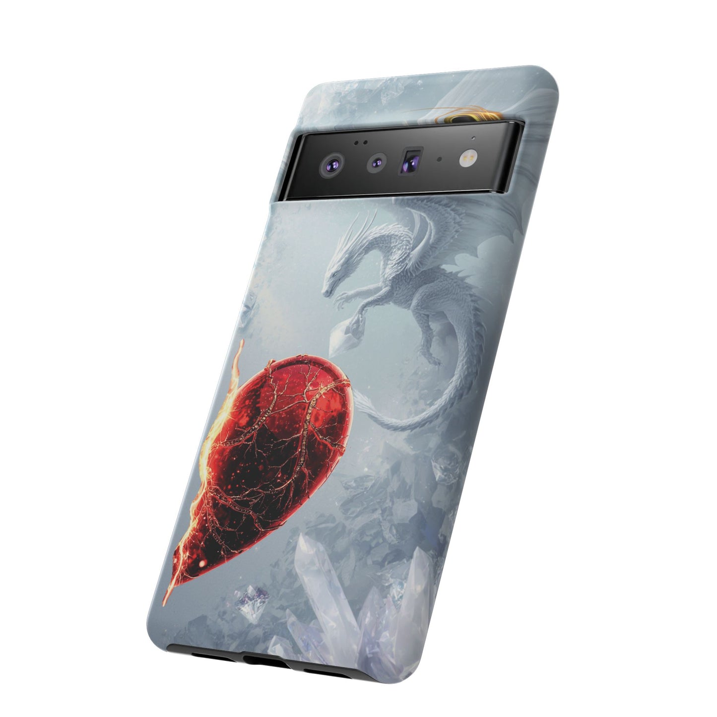 Couples Phone Case — Black Phoenix & White Dragon Heart Design (For Her))