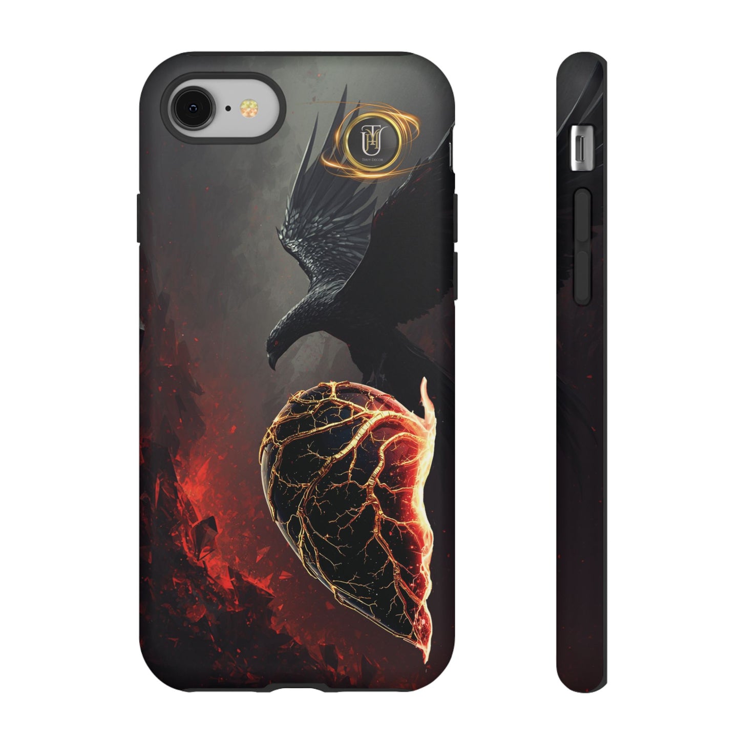 Couples Phone Case — Black Phoenix & White Dragon Heart Design (For Him)