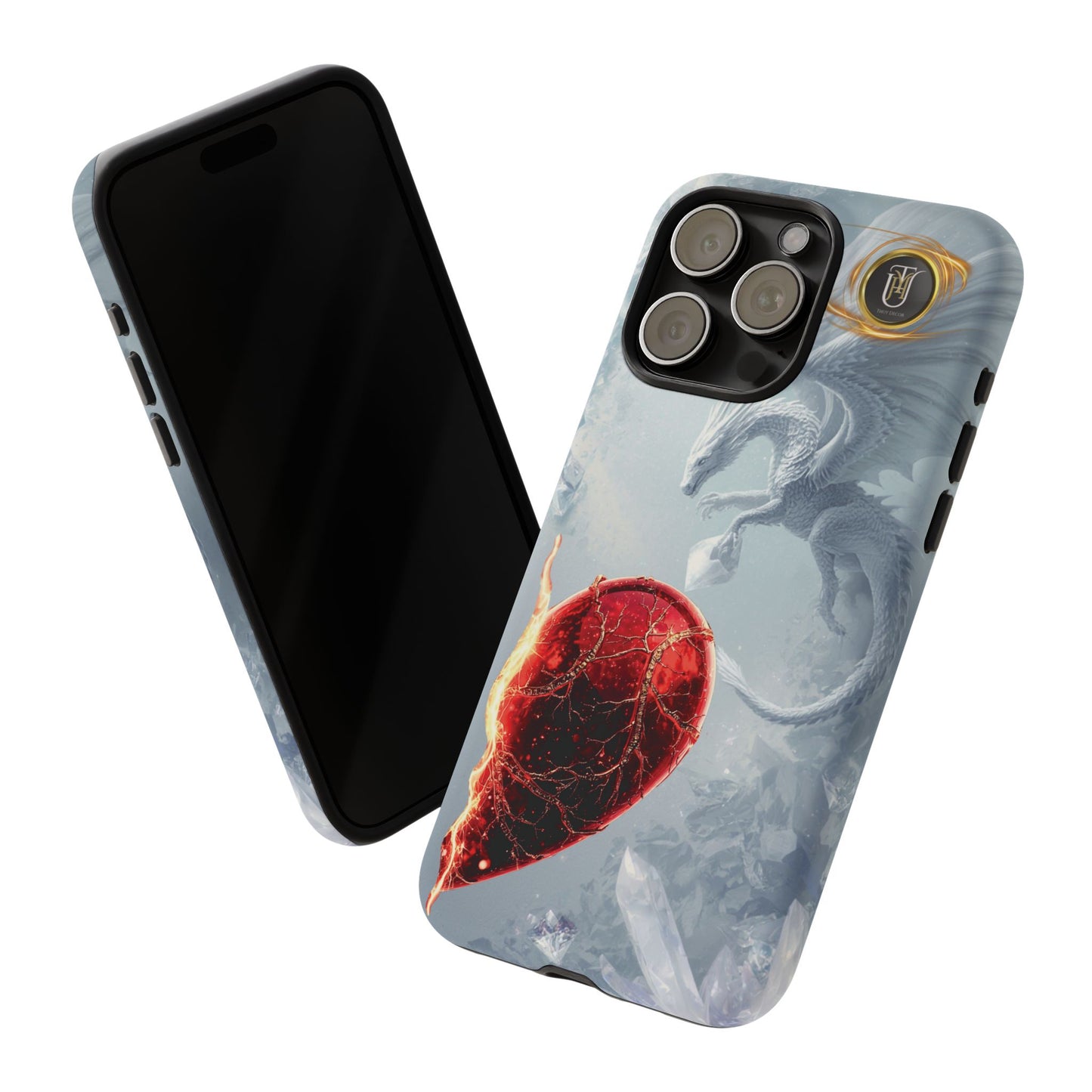Couples Phone Case — Black Phoenix & White Dragon Heart Design (For Her))