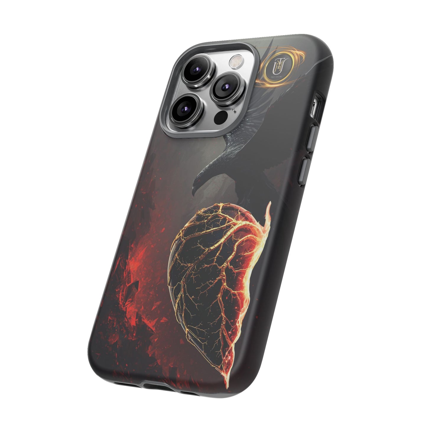 Couples Phone Case — Black Phoenix & White Dragon Heart Design (For Him)