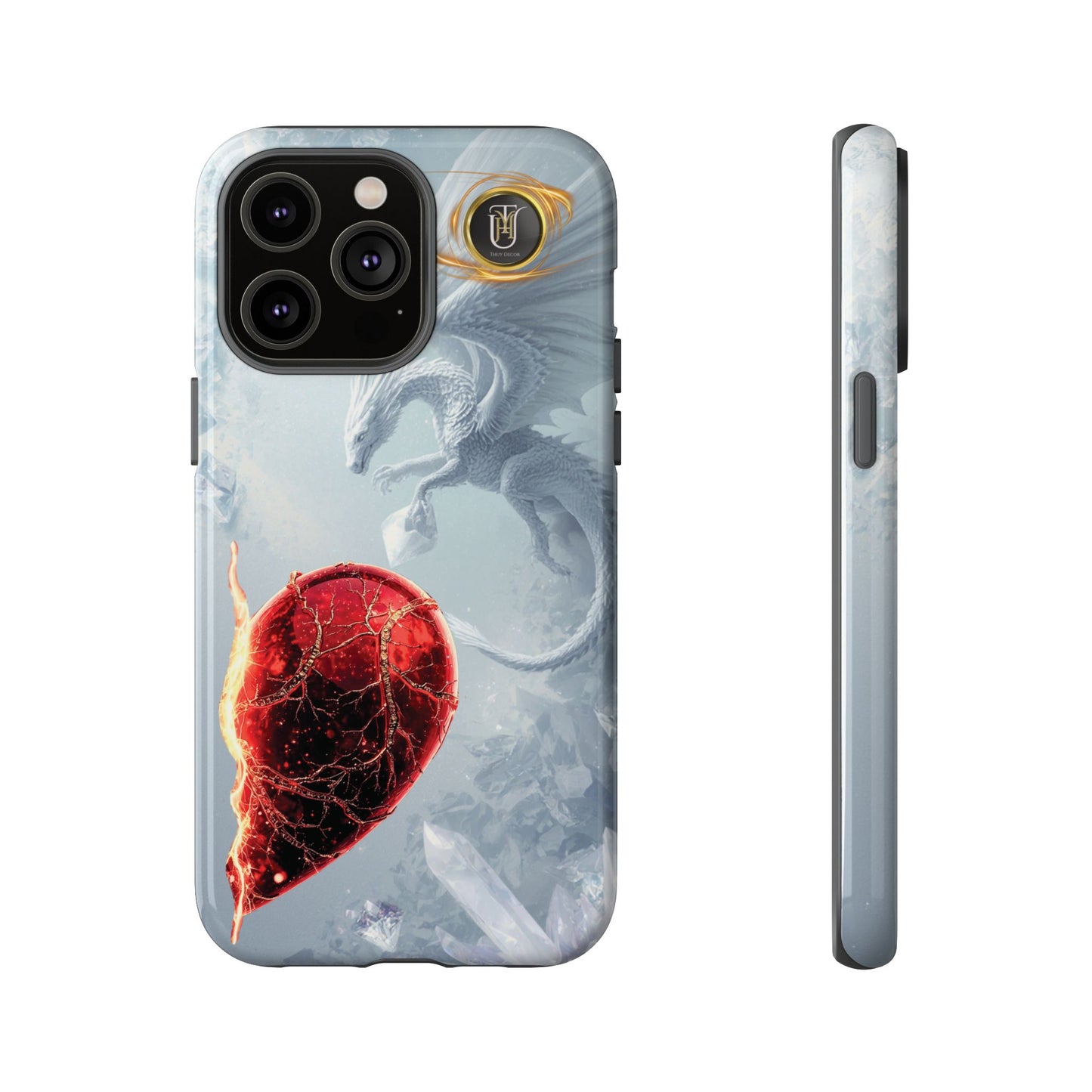 Couples Phone Case — Black Phoenix & White Dragon Heart Design (For Her))