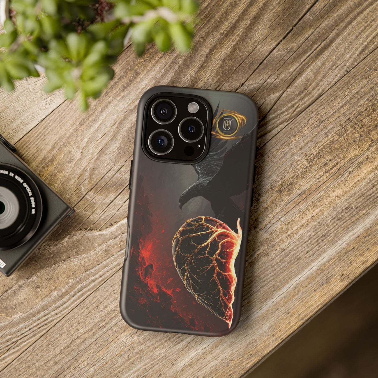Couples Phone Case — Black Phoenix & White Dragon Heart Design (For Him)
