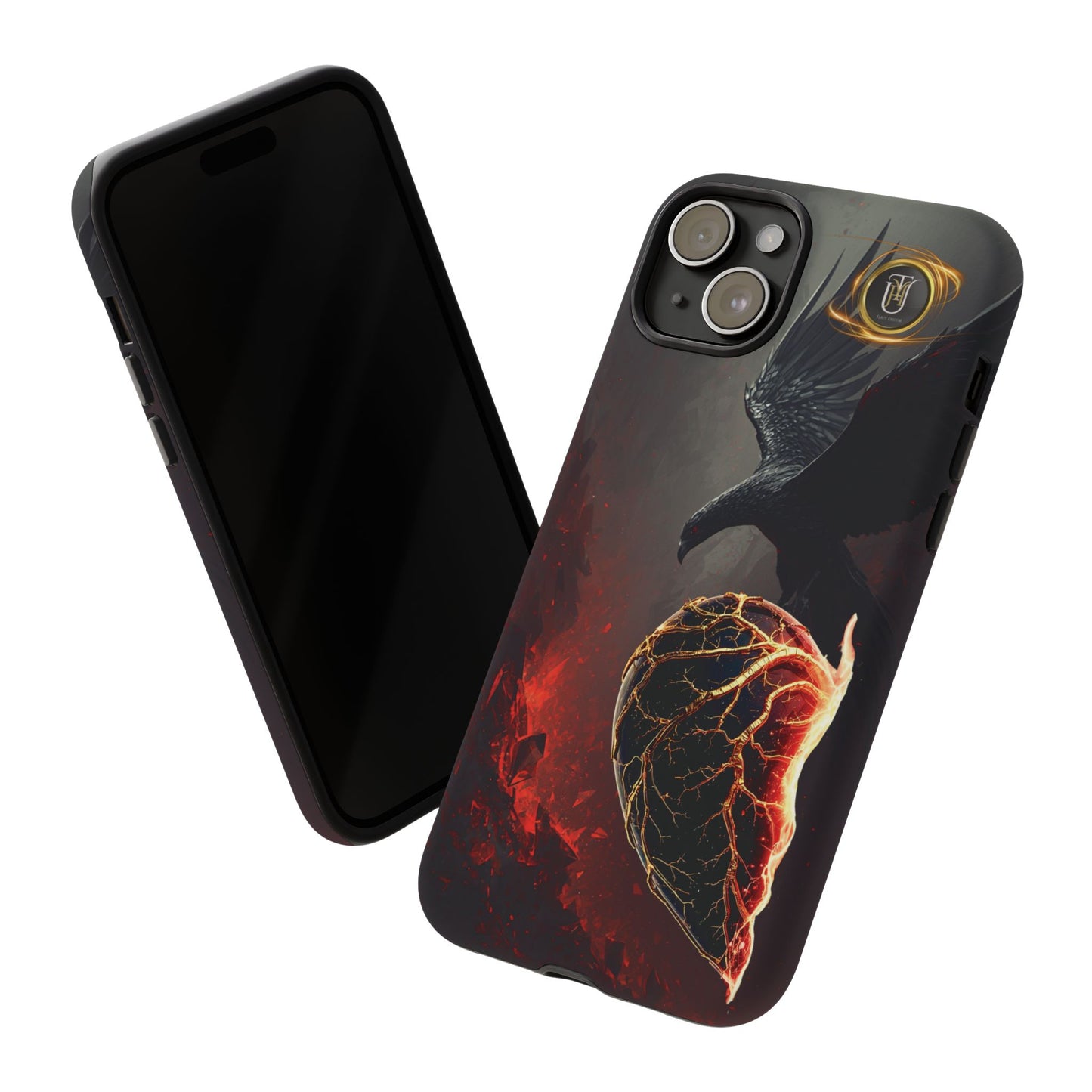 Couples Phone Case — Black Phoenix & White Dragon Heart Design (For Him)