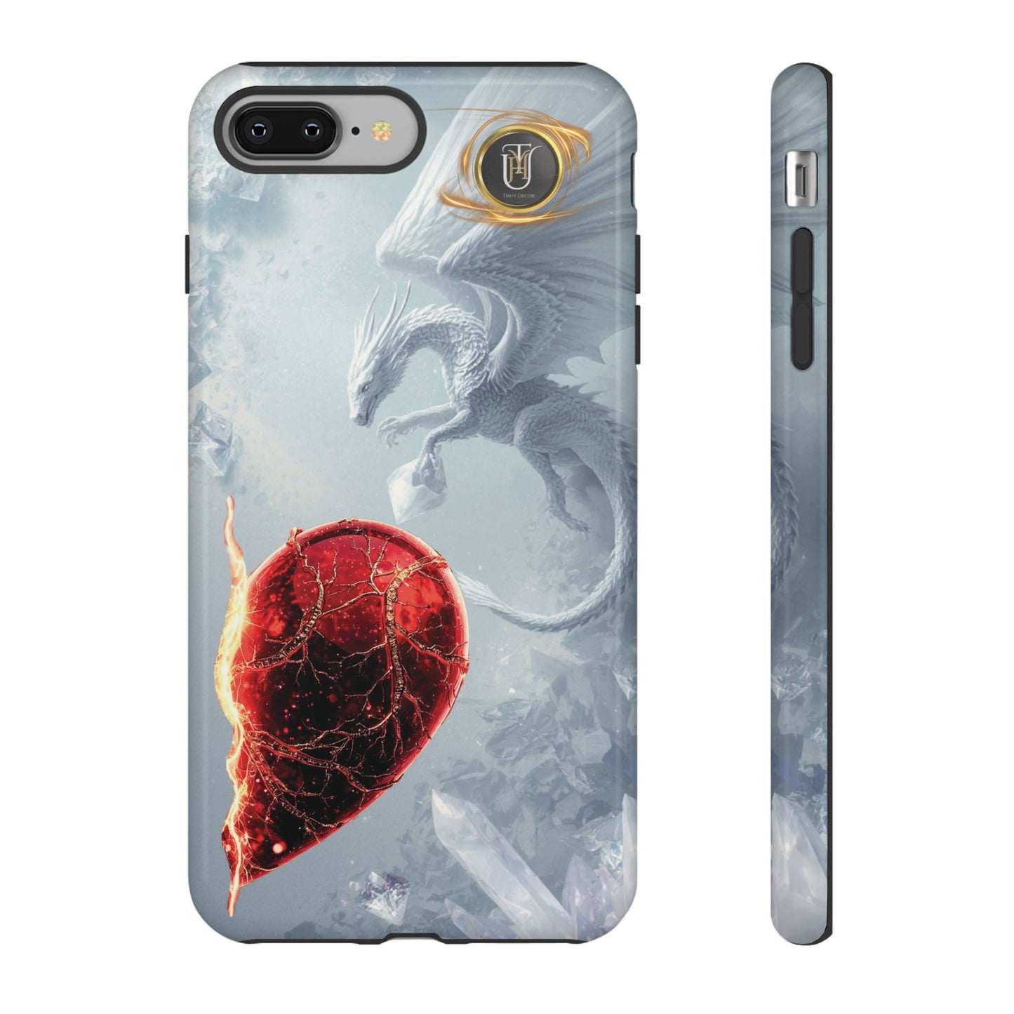 Couples Phone Case — Black Phoenix & White Dragon Heart Design (For Her))