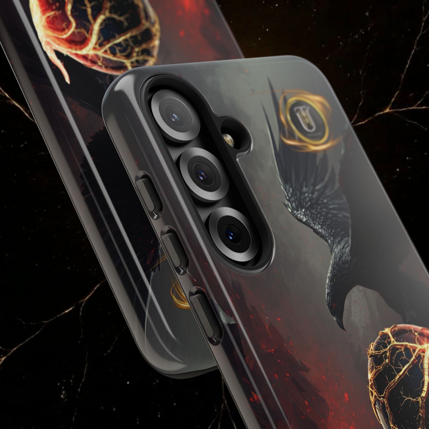 Couples Phone Case — Black Phoenix & White Dragon Heart Design (For Him)