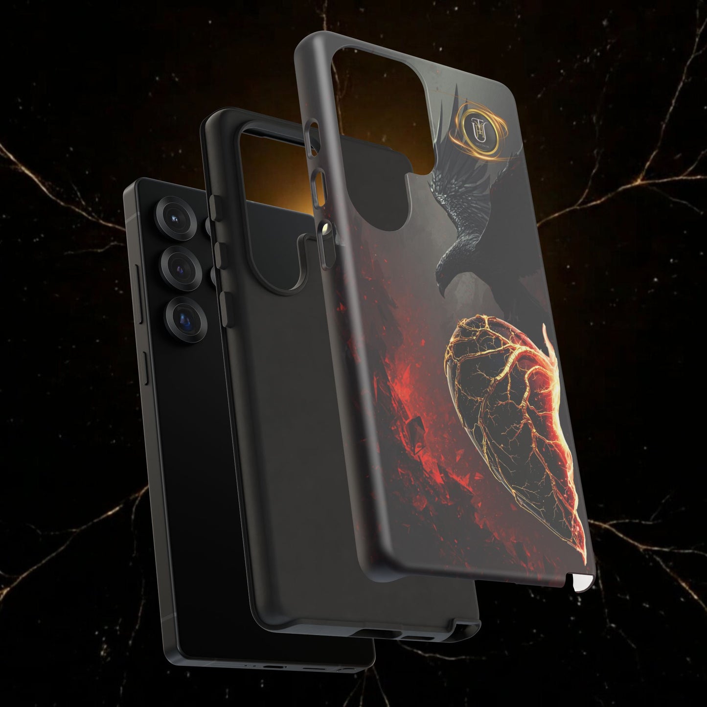 Couples Phone Case — Black Phoenix & White Dragon Heart Design (For Him)