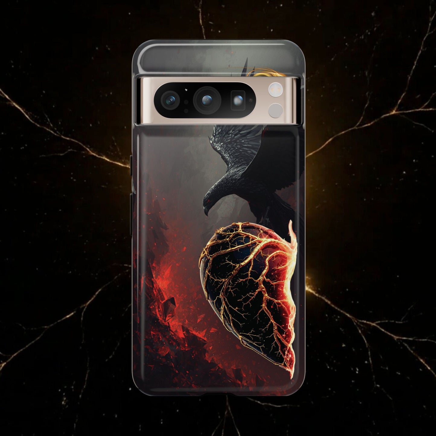 Couples Phone Case — Black Phoenix & White Dragon Heart Design (For Him)