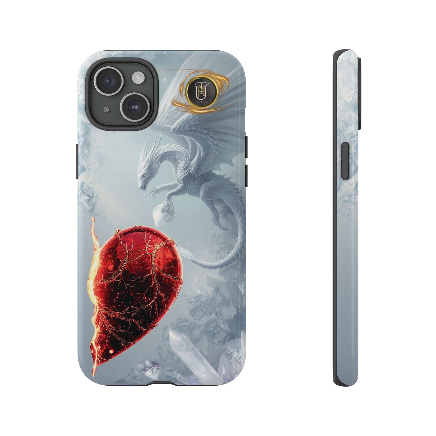 Couples Phone Case — Black Phoenix & White Dragon Heart Design (For Her))
