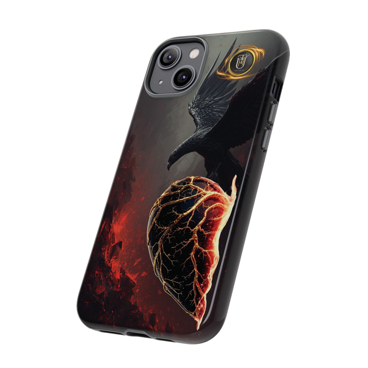 Couples Phone Case — Black Phoenix & White Dragon Heart Design (For Him)