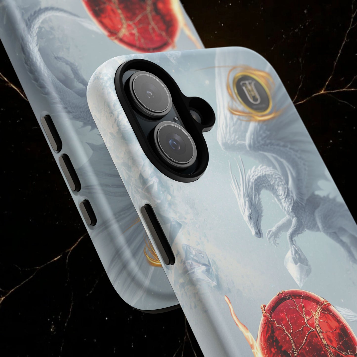 Couples Phone Case — Black Phoenix & White Dragon Heart Design (For Her))