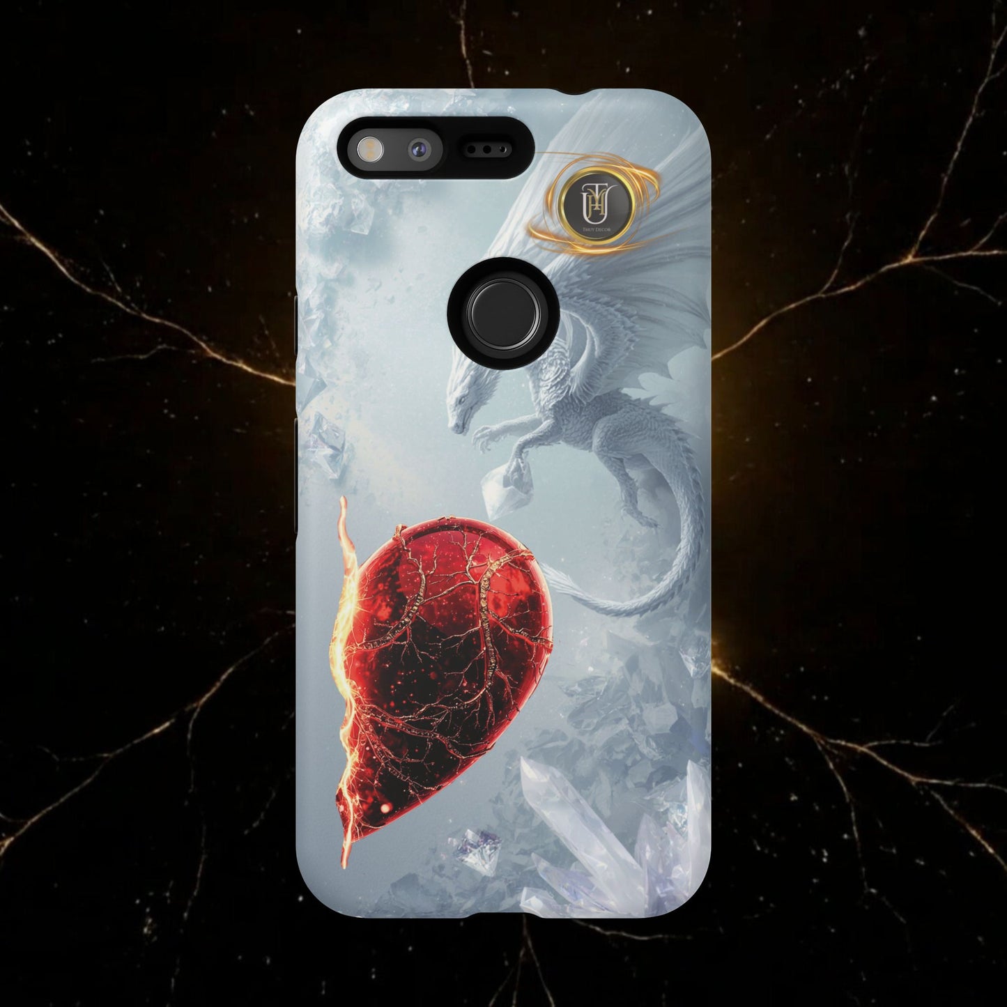 Couples Phone Case — Black Phoenix & White Dragon Heart Design (For Her))