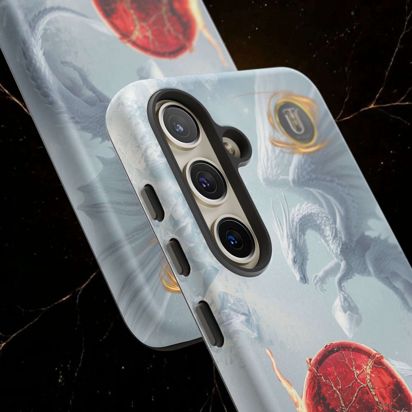Couples Phone Case — Black Phoenix & White Dragon Heart Design (For Her))