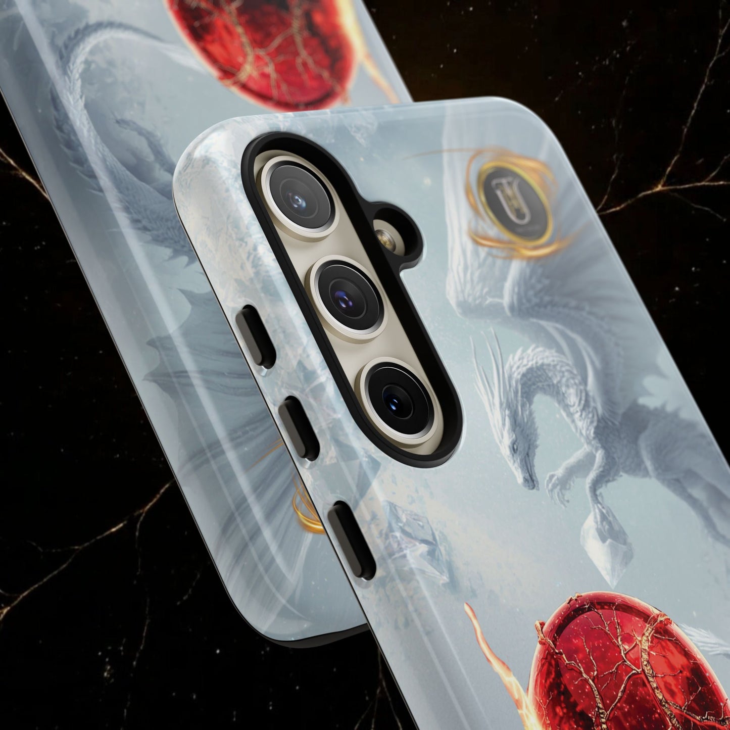 Couples Phone Case — Black Phoenix & White Dragon Heart Design (For Her))