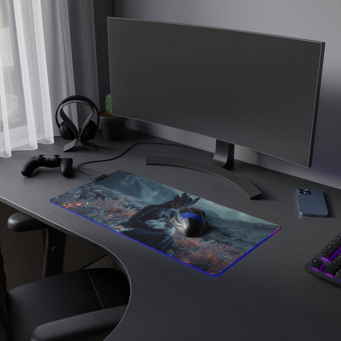 Lady Dragon & Rabbit Lunar Zodiac LED Gaming Mouse Pad — "Sleep My Friend"