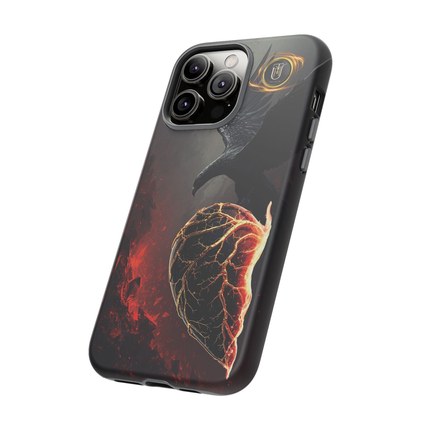 Couples Phone Case — Black Phoenix & White Dragon Heart Design (For Him)