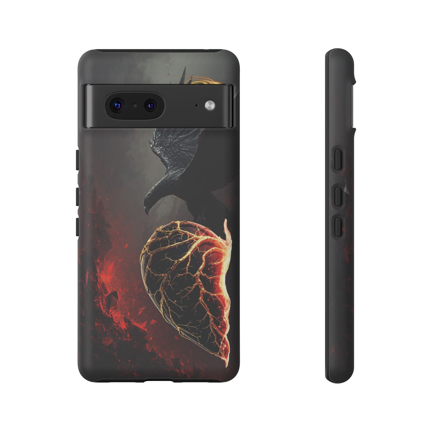 Couples Phone Case — Black Phoenix & White Dragon Heart Design (For Him)
