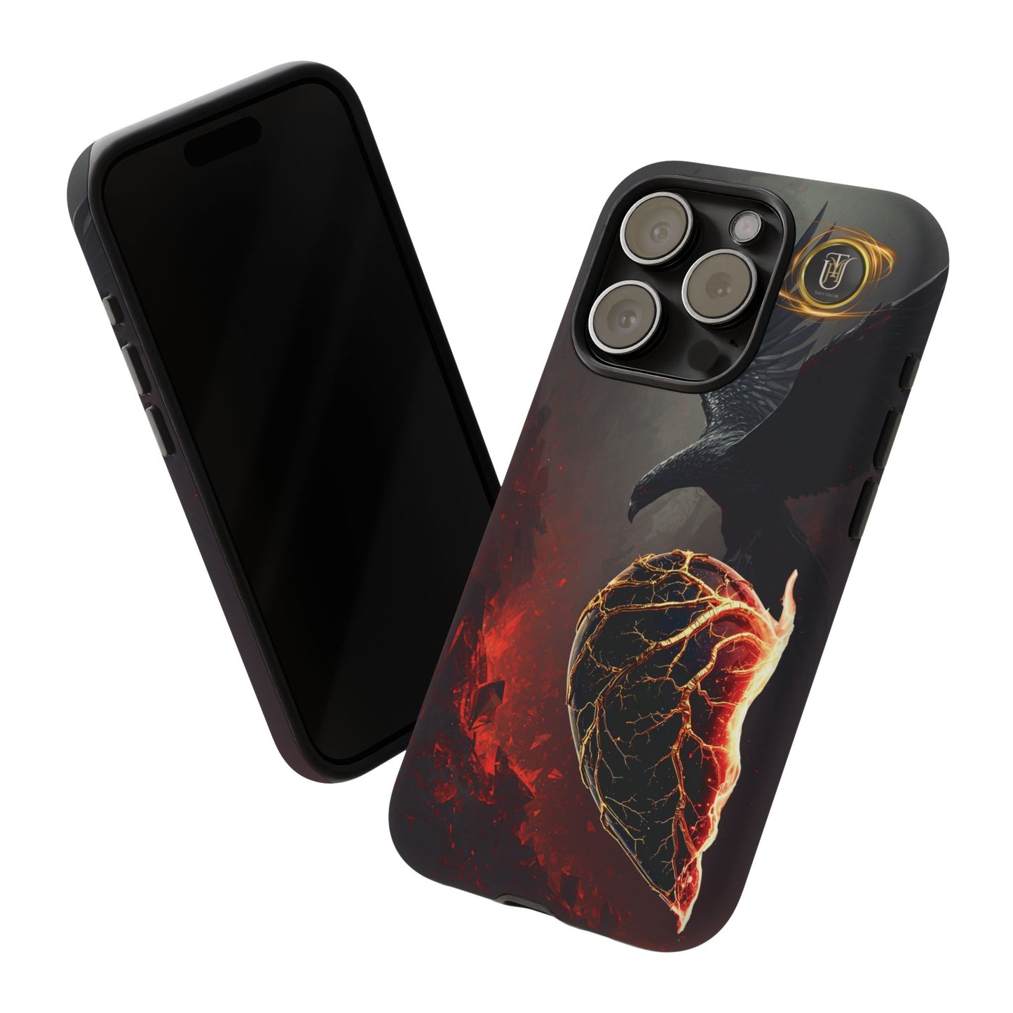 Couples Phone Case — Black Phoenix & White Dragon Heart Design (For Him)