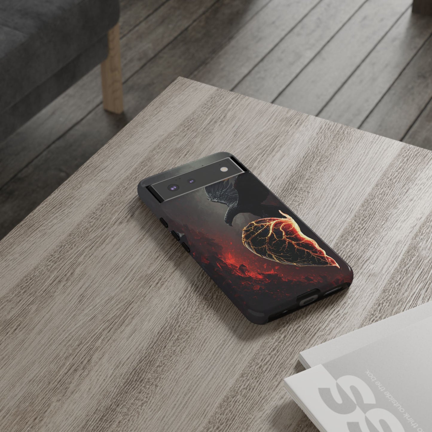 Couples Phone Case — Black Phoenix & White Dragon Heart Design (For Him)