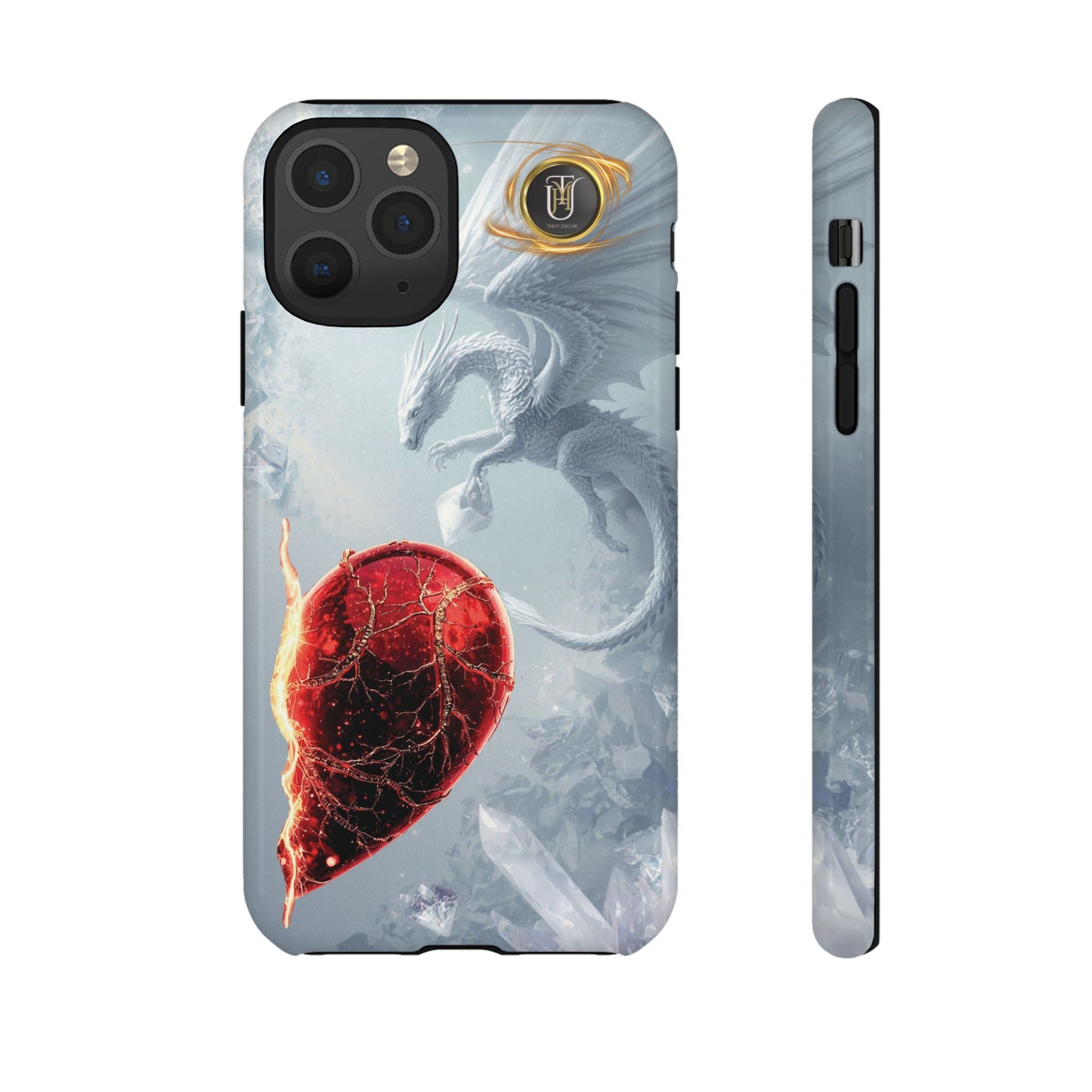 Couples Phone Case — Black Phoenix & White Dragon Heart Design (For Her))