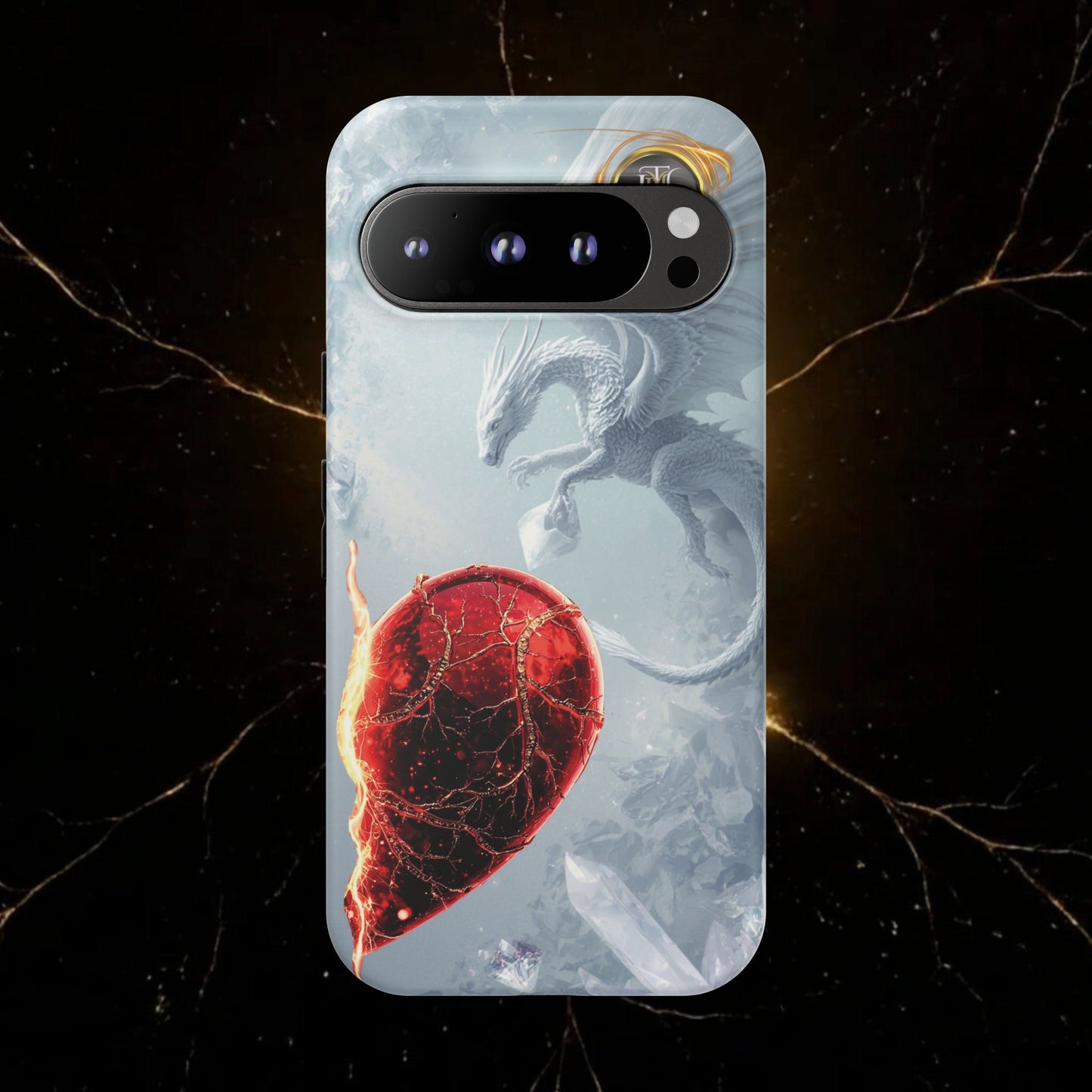 Couples Phone Case — Black Phoenix & White Dragon Heart Design (For Her))