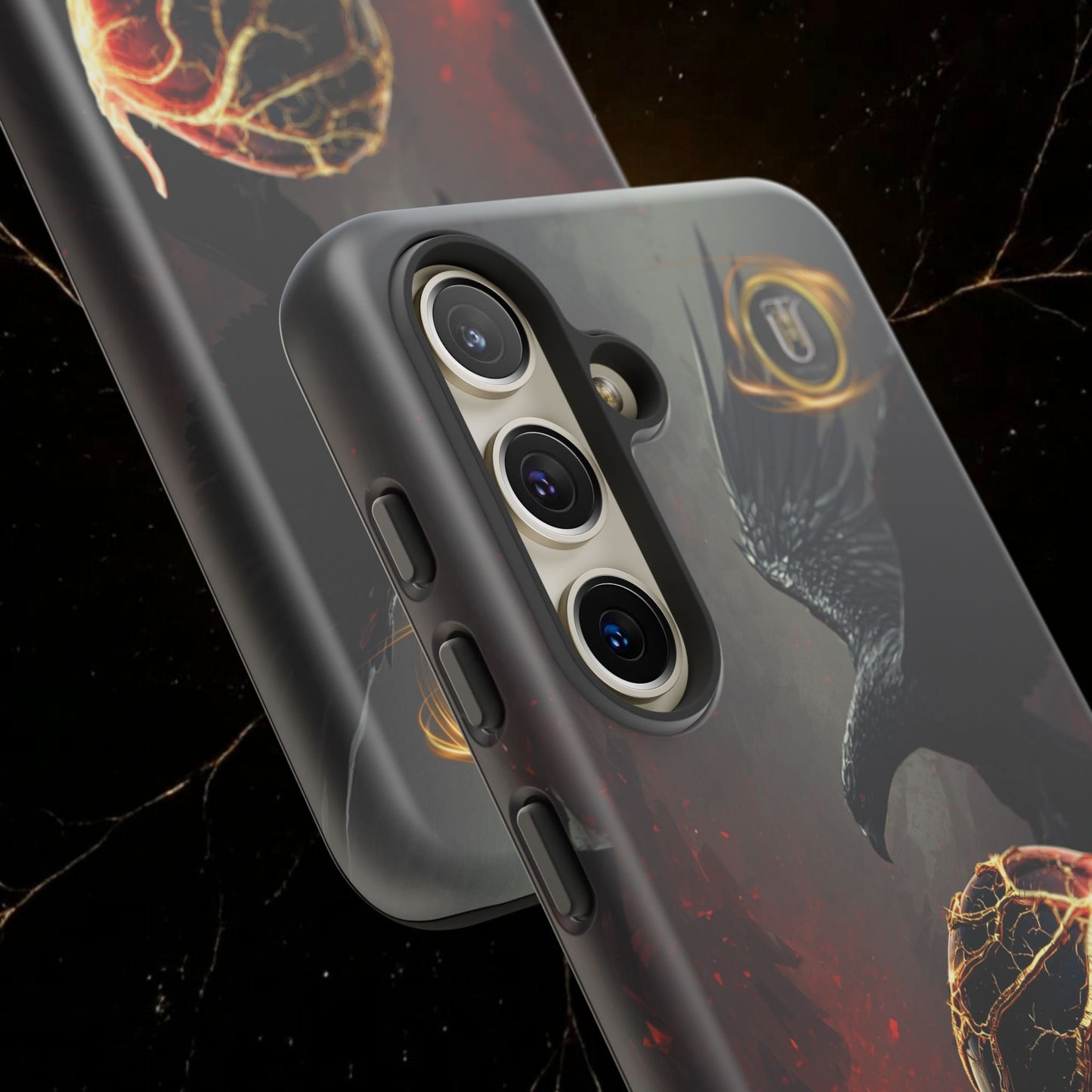 Couples Phone Case — Black Phoenix & White Dragon Heart Design (For Him)